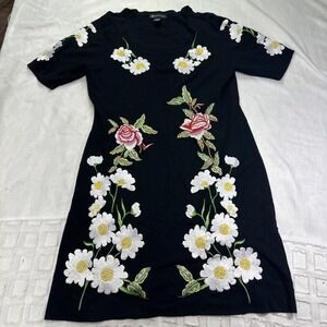 Inc Concepts Large Knit Daisy Embroideries Dress Black